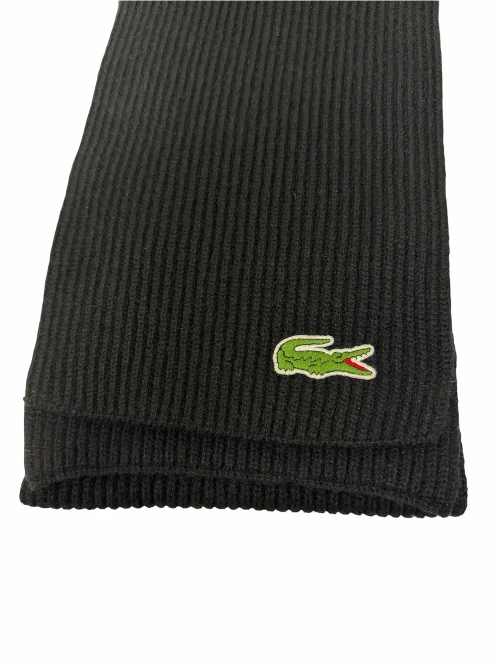 Lacoste Black Ribbed Knit Wool Scarf Unisex